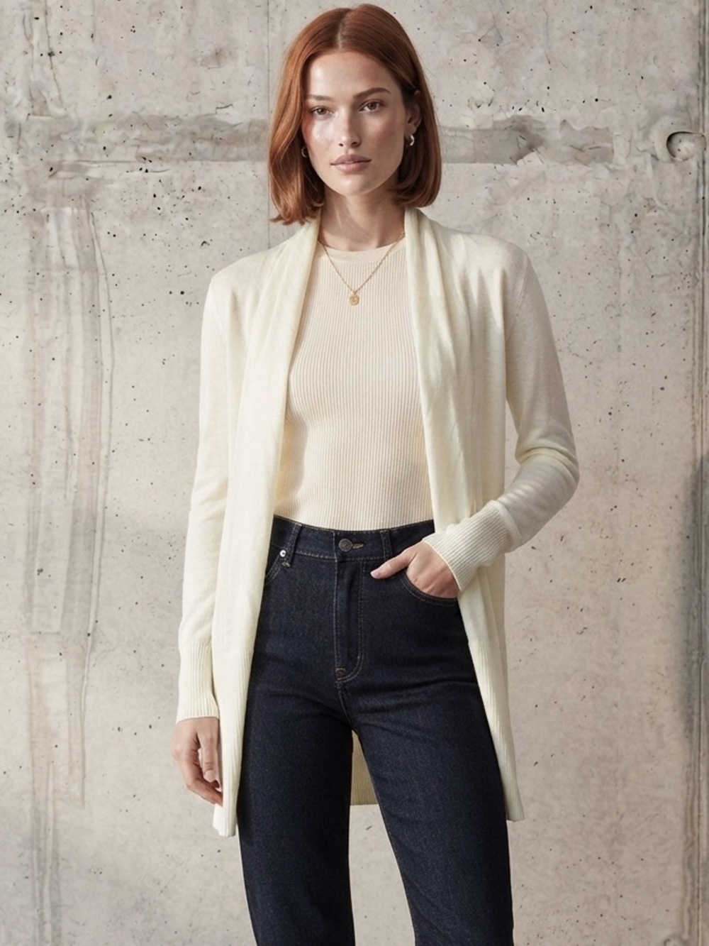 New Costa Blanca Open-Front Cream Cardigan Size Extra Small